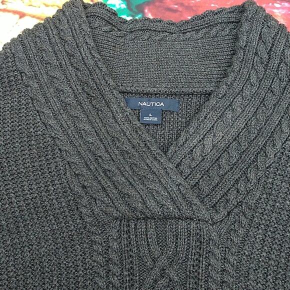 Nautica Charcoal Cable Long Sweater size Large - Picture 3 of 10